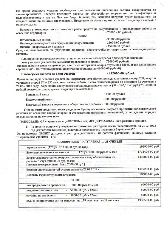 Протокол ежегодного общего собрания членов ДНТ "Надежда" от 22.04.2012г.